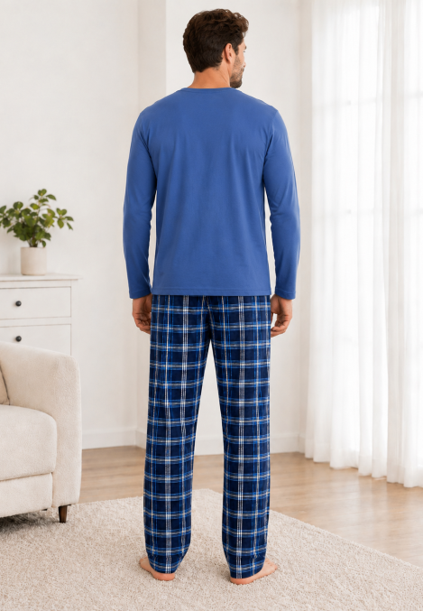 Pijama barbati Serena cu maneca lunga si pantalon lung- Albastru,Engros